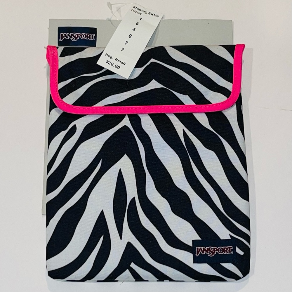 JanSport Black & White, Pink Trim Tablet Sleeve